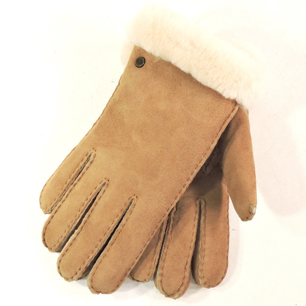 UGG ⚜ WOMEN'S BEIGE SUEDE LAMB FUR COMFORT WINTER GLOVES